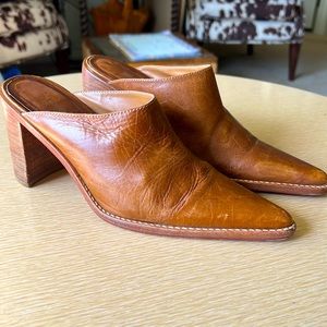 Bebe Cognac Brown Tan Leather Mules Boots
